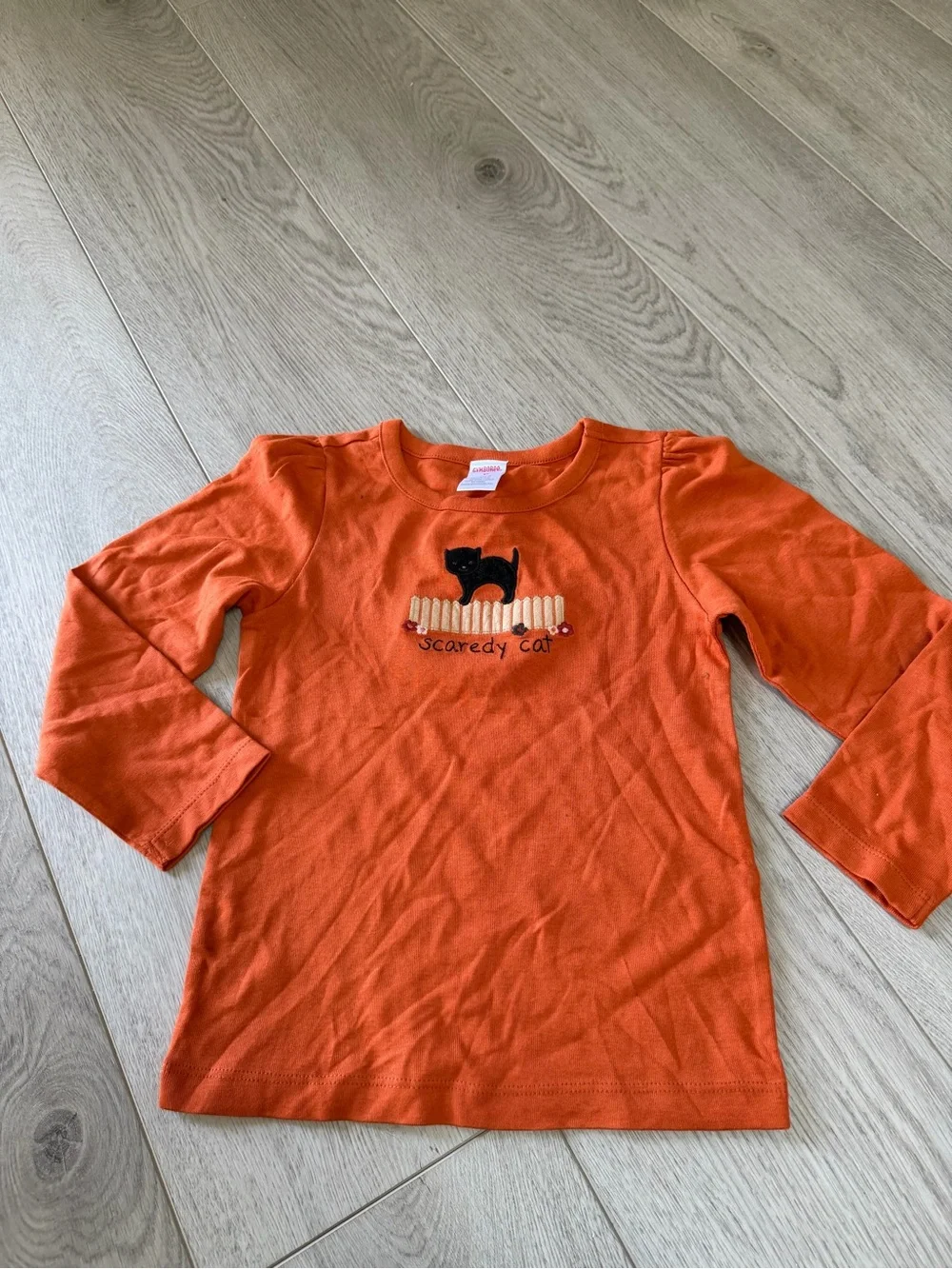 Gymboree Orange Long-Sleeve Tee with Black Cat Embroidery
